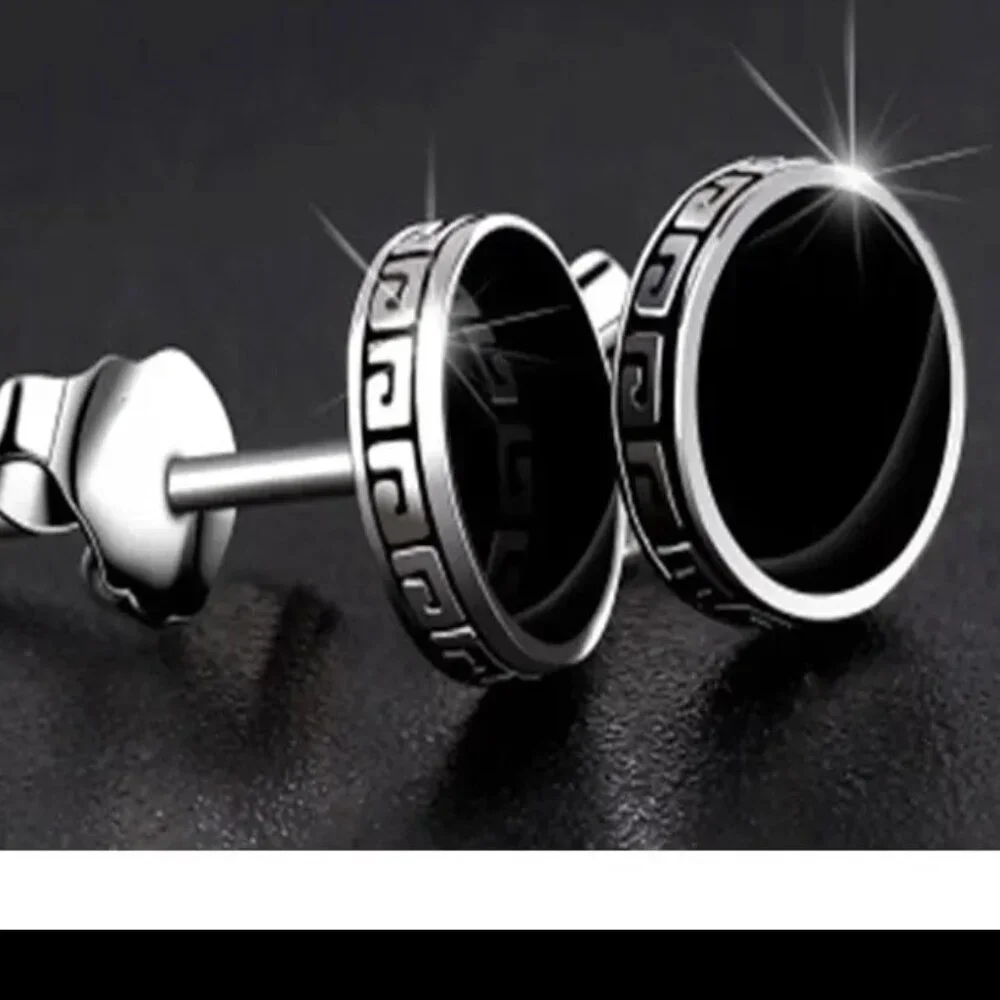 🆕 Greek 6mm Black Button Style 18K White Gold Earring Studs  🆕 Hypoallergenic! - Picture 3 of 9